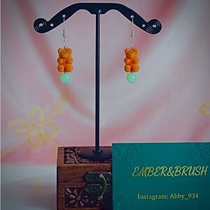 Orange and Green Bear Earrings